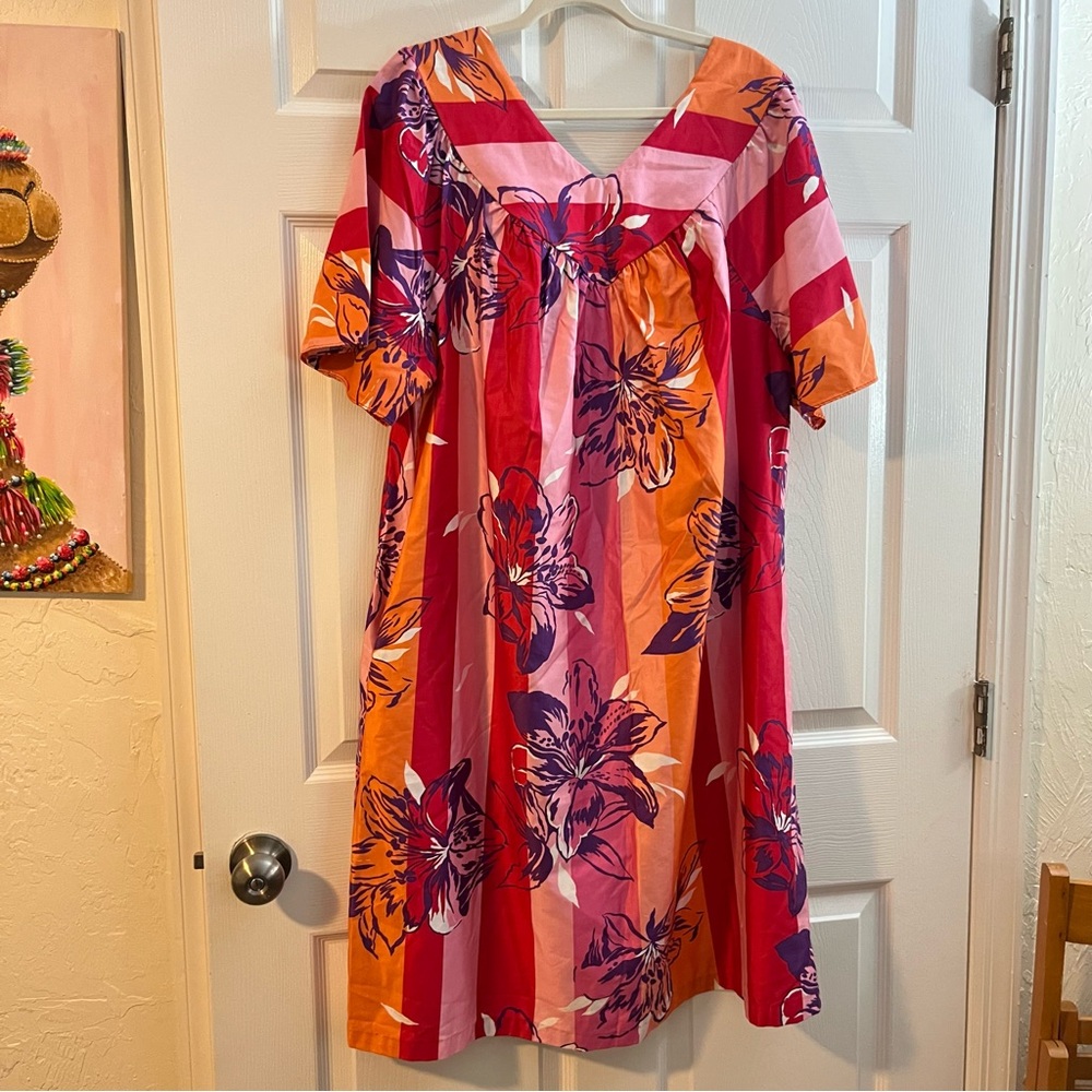 Vtg Sears House Coat Mumu 100% Cotton Pink Floral